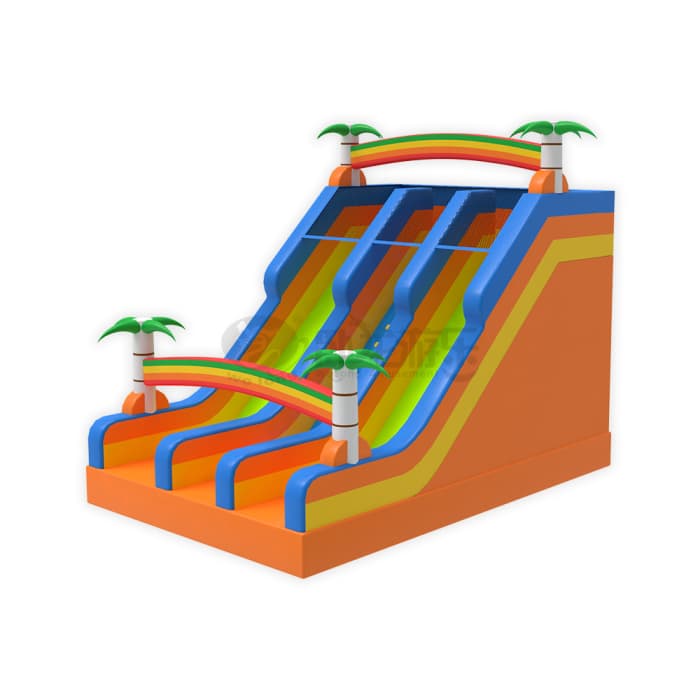 Tropical Rainbow Triple Lane Inflatable Dry Slide