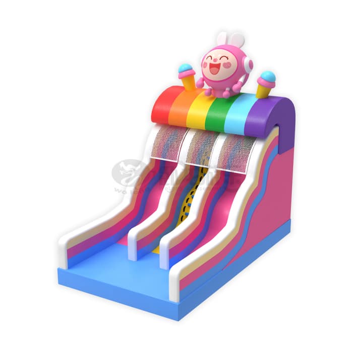 Rainbow Bunny Inflatable Slide For Kids Play