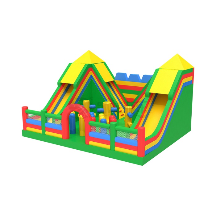 Rainbow Double Lane Inflatable Play Slide Combo
