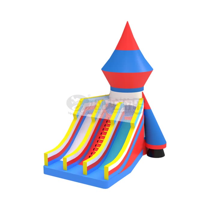 Tall 2-Lane Kids Rocket Themed Inflatable Play Slide